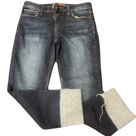 Joe's Jeans Dark Blue Denim Cuffed With Distressed Hem - Picture 1 of 7